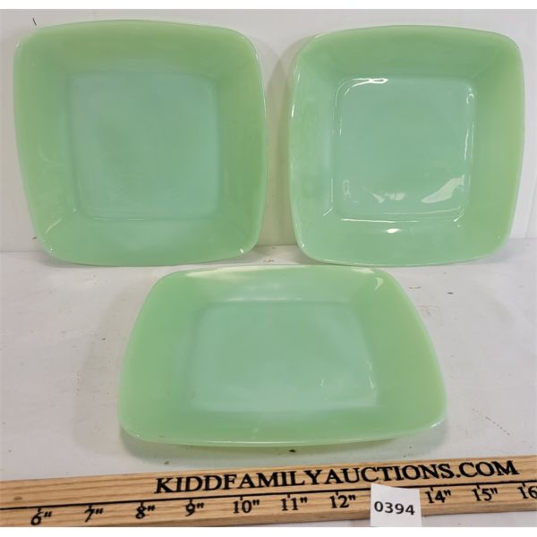 LOT OF 3 - SQUARE JADEITE DESSERT PLATES