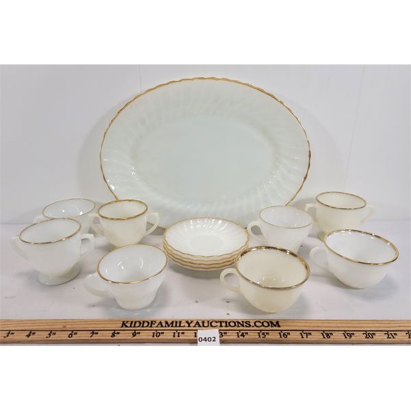 LOT OF 13 - FIRE KING MILK GLASS TEA & SAUCER SERVING SET 