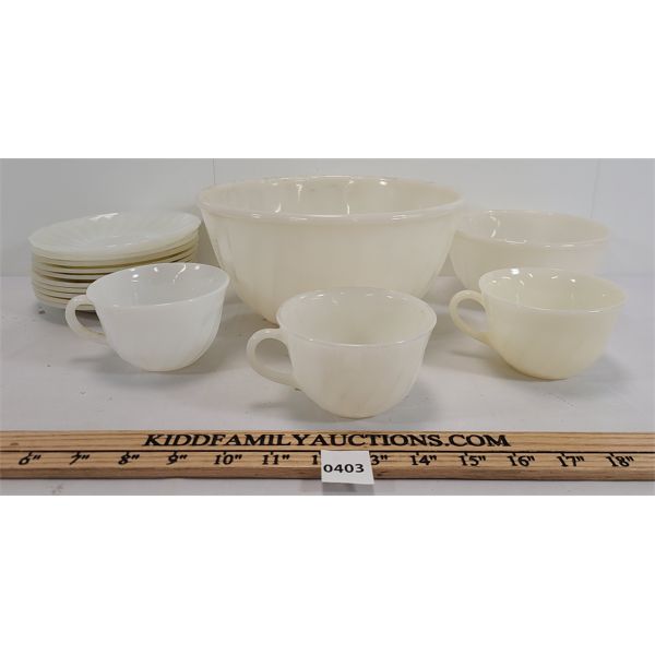 LOT OF 15 - FIRE KING MILK GLASS DISH SET 