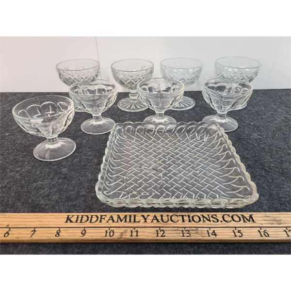 LOT OF 9 - FIRE KING WAFFLE STYLE DESSERT CUPS & TRAY 