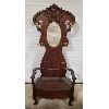 Image 1 : CARVED OAK HALL SEAT W/ MIRROR & STORAGE