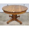 Image 1 : LOT OF 5 - TWO LEAF OAK ROUND DINING TABLE W/ CHAIRS