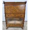 Image 1 : TWO PIECE TIGER OAK BARRISTER STYLE WRITING DESK W/ LEADED GLASS