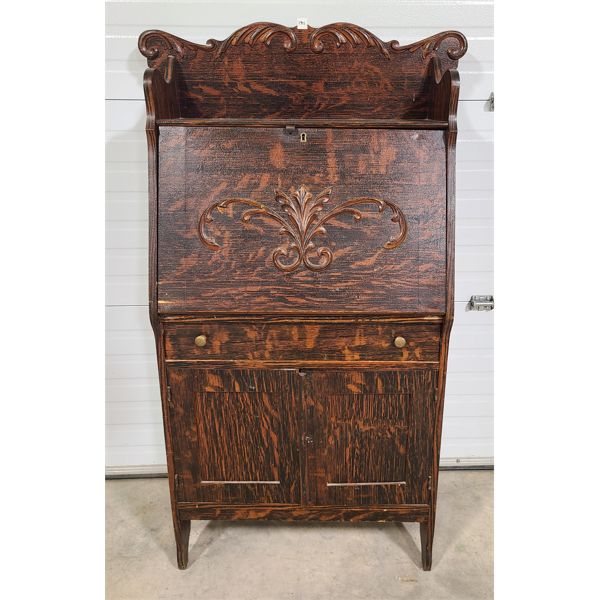 QUEBEC TIGER OAK DROP FRONT WRITING DESK 