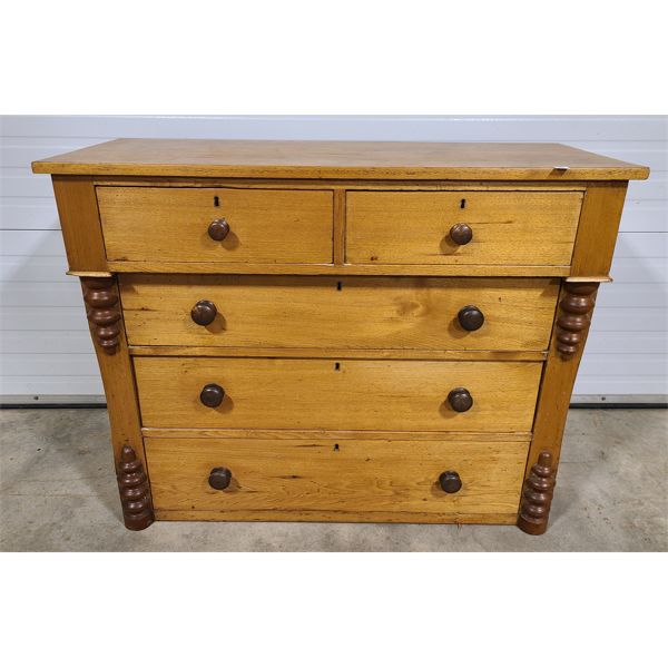 MAPLE (?) FIVE DRAWER DRESSER W/ SQUARE NAILS - SEE ALL PICS