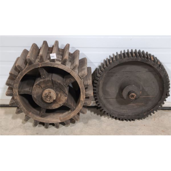 LOT OF 2 - WOOD COG WHEEL GEARS