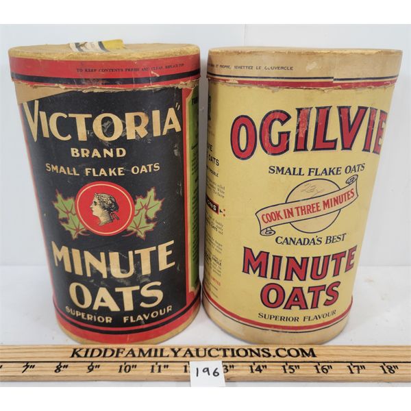 LOT OF 2 - CARDBOARD ADVERTISING OAT CANISTERS 