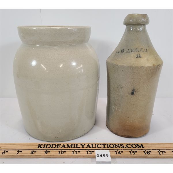 LOT OF 2 - CROCKS - INCL G. ARNOLD MERCHANT CROCK 