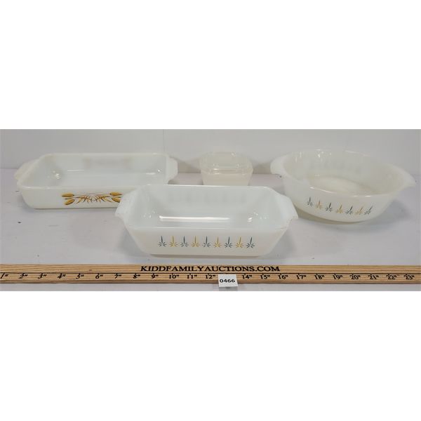 LOT OF 4 - FIRE KING OVENWARE - INCL LIDDED DISH