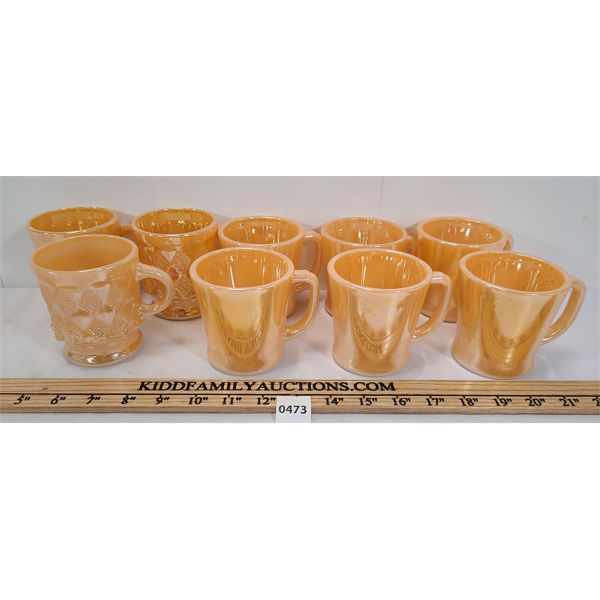 LOT OF 9 - ANCHOR HOCKING FIRE KING LUSTREWARE MUGS 