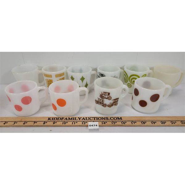 LOT OF 10 - ANCHOR HOCKING FIRE KING MUGS 