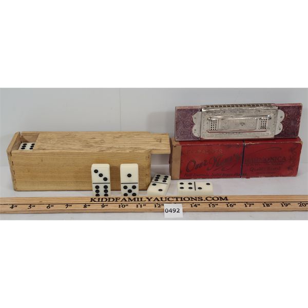 LOT OF 2 - OUR NAVY HARMONICA & DOMINOES SET