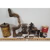 Image 1 : JOB LOT - CAST STOVE, BALANCE SCALE, COFFEE TIN ETC.