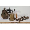 Image 1 : LOT OF 3 - BRASS BLOW TORCH, PULLEY AND PAIR OF VINTAGE ICE SKATES