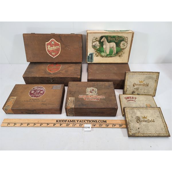 LOT OF 9 - TOBACCO TINS AND CIGAR BOXES - INCL WHITE BEAUTY
