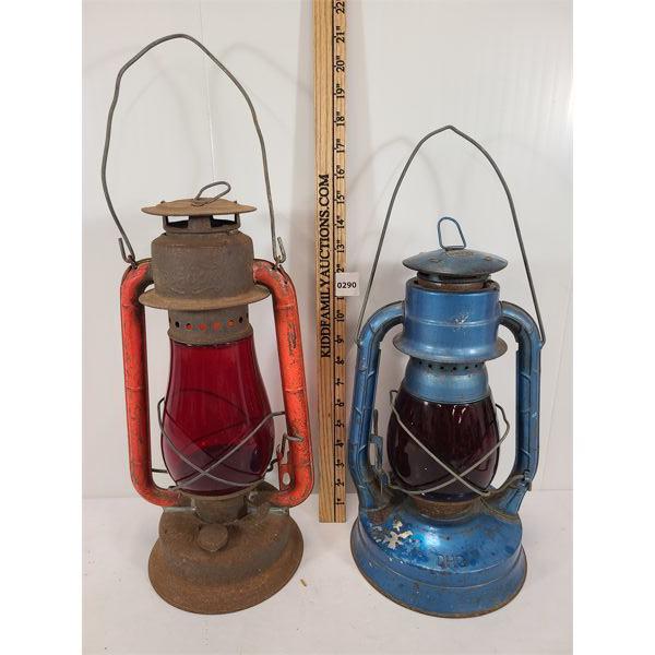 LOT OF 2 - BARN LANTERN W/ RED GLOBES