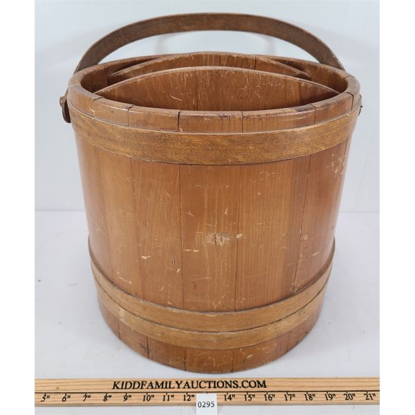 DIVIDED WOODEN BUCKET W/ HANDLE