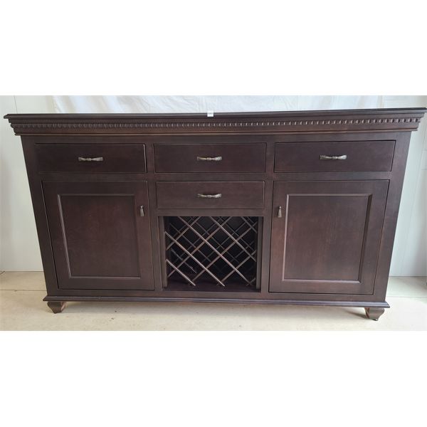 BROWN MAPLE SIDEBOARD W/ DRAWERS & WINE RACK