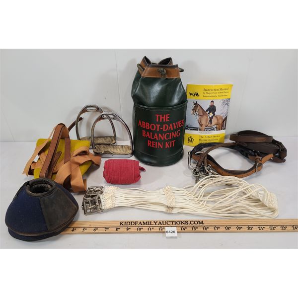 LOT OF 6 - PAIRS OF STIRRUPS & BELL BOOTS & WRAPS, ETC.