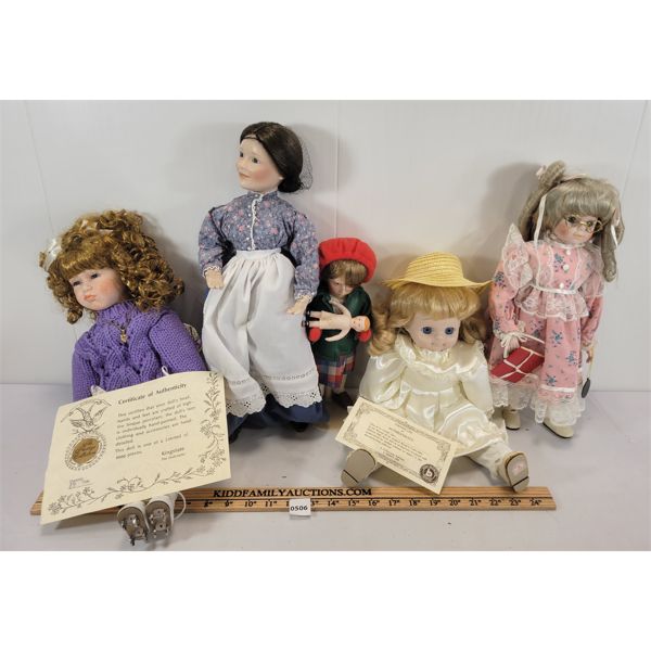 LOT OF 5 - PORCELAIN DOLLS - INCL BRINN'S, NORMAN ROCKWELL'S & DYNASTY DOLL, ETC. 