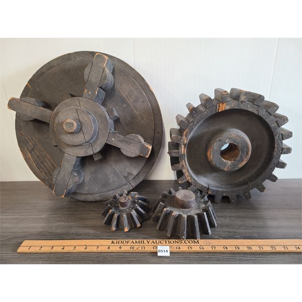 LOT OF 4 - WOOD COG WHEEL GEARS