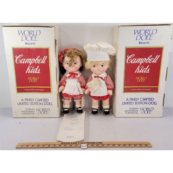 LOT OF 2 - WORLD DOLL "CAMPBELL KIDS" GIRL & BOY W/ BOX