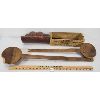 Image 1 : LOT OF 4 - PRIMITIVE COOKING LADLES, CANADIAN CHEESE LOAF BOX & WALL BOX