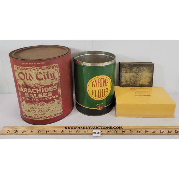 LOT OF 4 - CONDOR, OLD CITY & TURRET CIGARETTE TINS & AAA FACTORY SMOKERS BOX W/ MATCHES