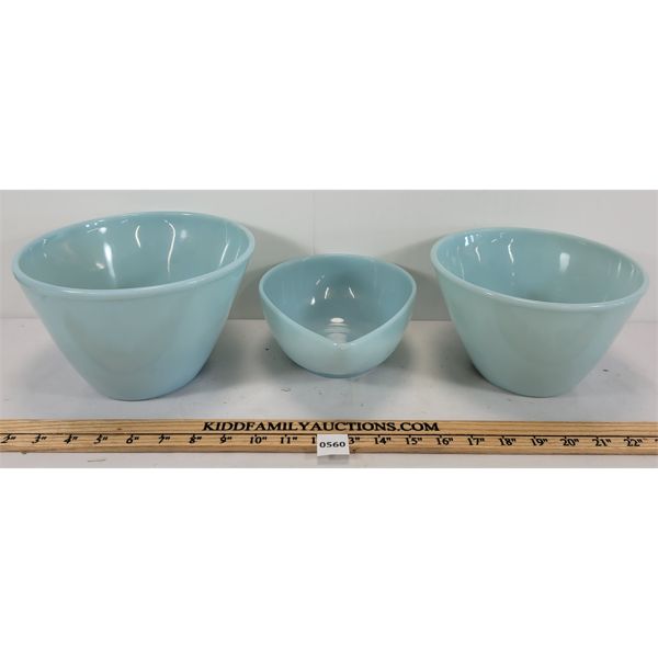 LOT OF 3 - FIRE KING DELPHITE BLUE MIXING BOWLS