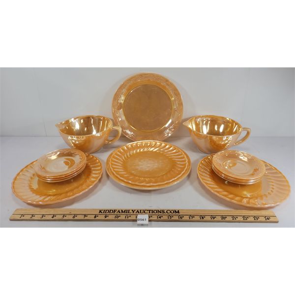 LOT OF 15 - FIRE KING PEACH LUSTREWARE PLATES, SAUCERS & BATTER BOWLS