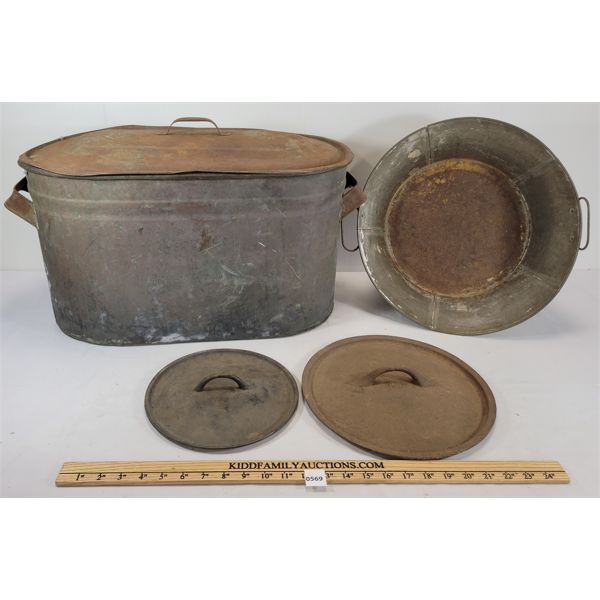 LOT OF 4 - BOILER & GALVANIZED BUCKET, ETC. 