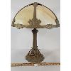 Image 1 : GILDED 6 PANEL SLAG GLASS TABLE LAMP - SEE ALL PICS