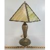 Image 1 : GILDED 6 PANEL SLAG GLASS TABLE LAMP - SEE ALL PICS