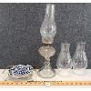 Image 1 : LOT OF 4 - OIL LAMP W/ CHIMNEY SHADES & CERAMIC TRIVET