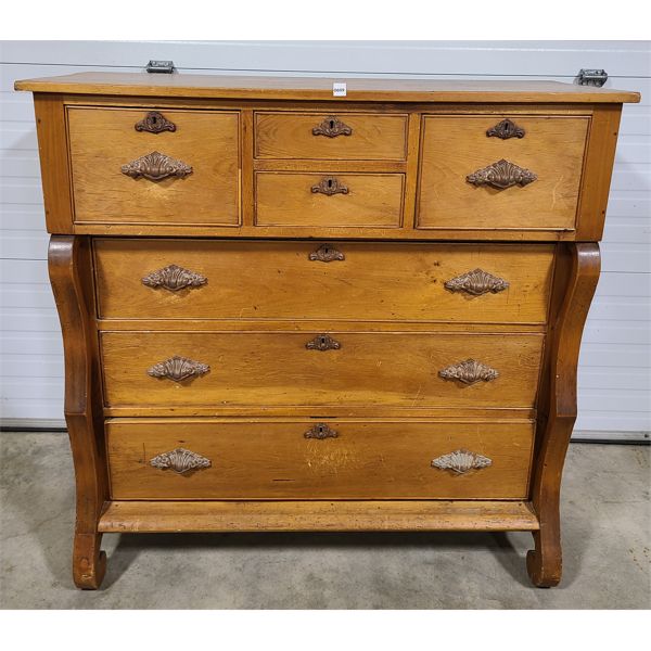 PINE BONNET CHEST OF DRAWERS W/ MUSTACHE PULLS 