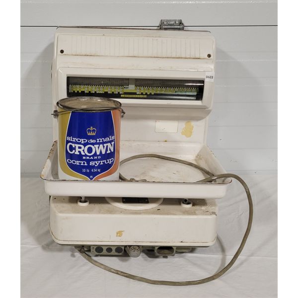 LOT OF 2 - BERKEL HEAVY DUTY COUNTERTOP SCALE & CROWN CORN SYRUP TIN