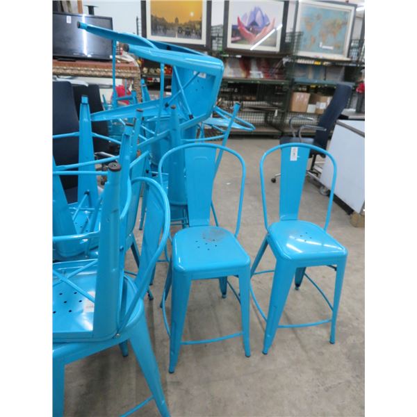 11-Blue Metal Patio Bar Stools - 11 X $