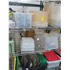 Image 1 : Bus Pans, Cambro Measuring Bins, Utensils, Supplies on Shelves