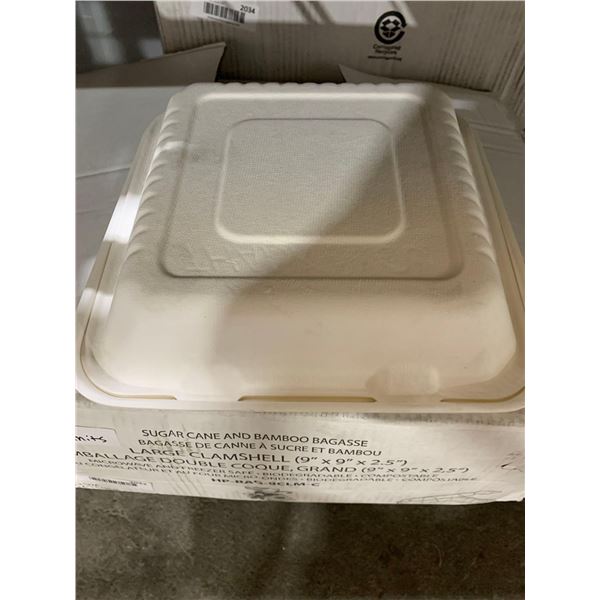 CASE LOT - Sugarcane & Bamboo Based Large Food Clamshells 200 Count