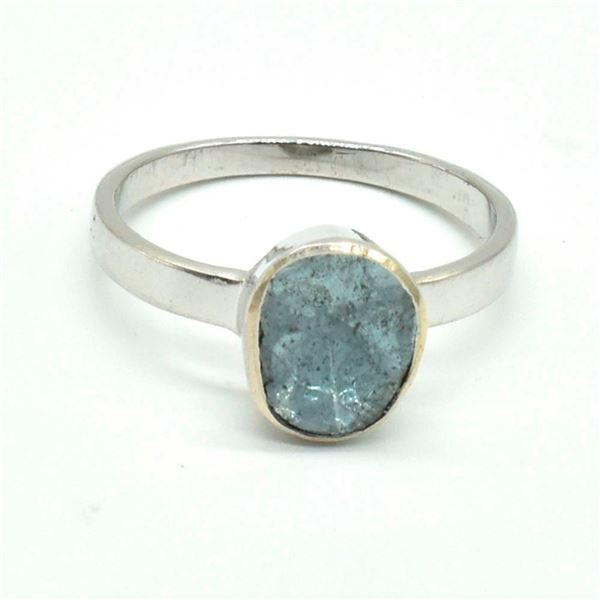 Silver Blue Diamond (0.8ct) Rhodium Plated Ring  (~weight 2.7g), Suggested Retail Value $280