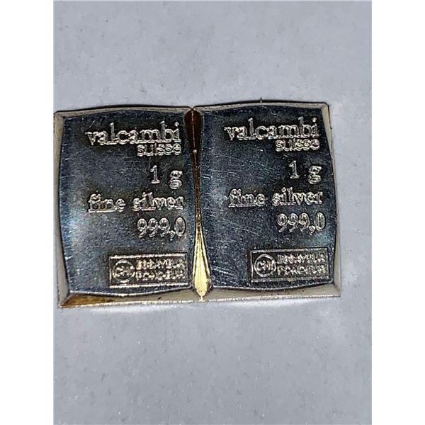 Valcambi Suisse Pure .999 Silver Wafer Bars Lot of 2 x 1g