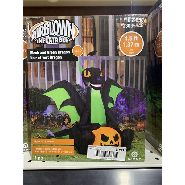 Airblown Inflatable Black and Green Dragon with lights - 4.5 Feet Long