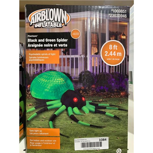 Airblown Inflatable Black and Green Spider with lights - 8 Feet wide
