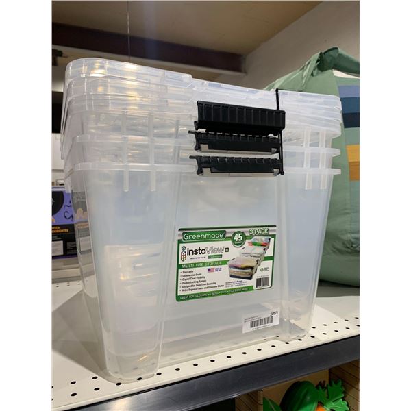 Lot of 3 Greenmode Instaview 45 Qt Multi Use Storage Totes with Lids