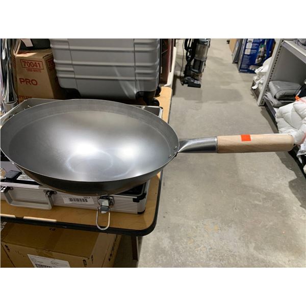 Large Stainless Steel Stir Fry Wok with Heavy Duty Woden Handle