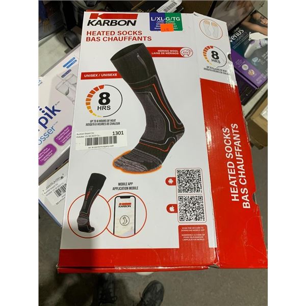 Karbon Size Mens L/XL Heated Socks with Battery Packs & Charge Cord