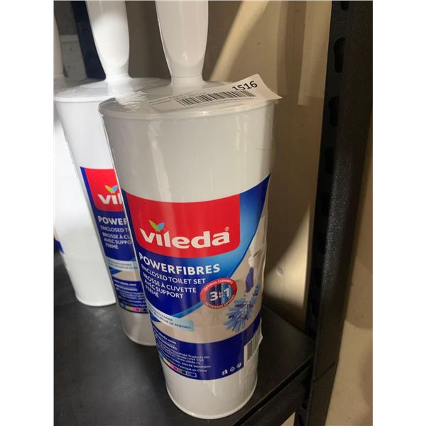 vileda Powerfibres Enclosed Toilet Brush Set - Lot of 3