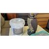 Image 2 : CRAFT BEADS AND STRING, DECOY OWL, AND PAIL OF INDOOR SNOWBALLS