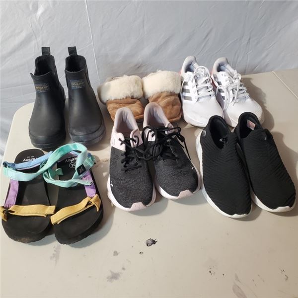 LOT OF SIZE 10 FOOTWEAR INCLUDING ADIDAS SHOES, WOOL LINED NUKNUUK SLIPPERS, HURLEY FLOPS, PUMA SHOE