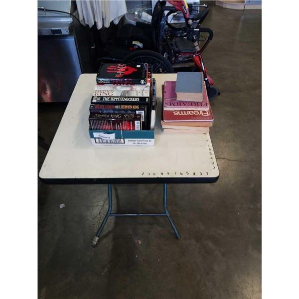LOT OF FIRE ARM BOOKS AND BOX OF STEPHEN KING AND OTHER NOVELS
